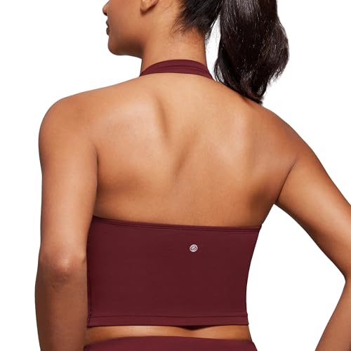 Image of CRZ YOGA Butterluxe Halter Crop Tank Tops | Light Support, Removable Pads, Yoga, Extremely Soft, Open Back, Longline Sports Bras for Women