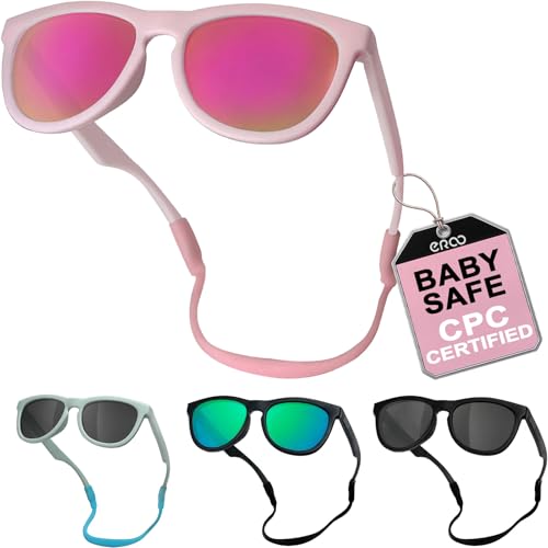 Flexible Polarized Baby Sunglasses with Strap for Infant Newborns Girl Boy 0-24 Months CPC Certified UV Protection D718