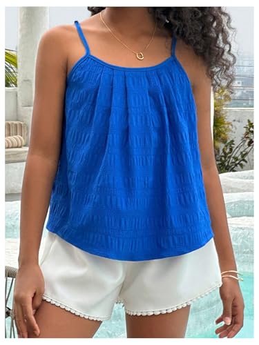 SOLY HUX Girl's Summer Camisole Tops Spaghetti Strap Pleated Cute Vacation Cami Shirts2