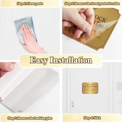Image of No Soliciting Sign for Front Door,Self-Adhesive Elegant Brushed Gold Do Not Knock or Ring Doorbell No Soliciting Sticker for Home, No Solicitors Sign for Doorbell, House Door, Office 5.9 inchx 3.9 inch