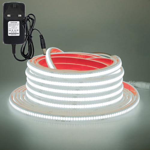 KAFULA 24V COB LED Strip 3m White 6000K, Uniform Emission IP68 Waterproof Flexible FCOB LED Fairy Light CRI90+, DIY Bedroom Kitchen Living Room Home Decoration