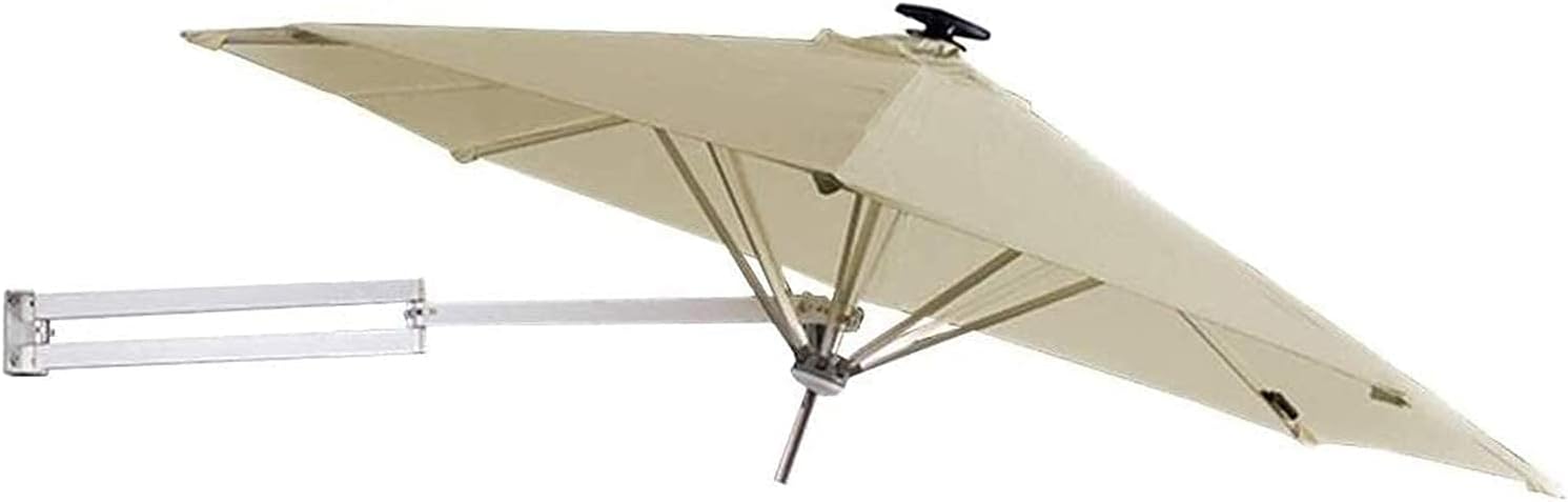 Garden Parasol,Sun Parasol Umbrella Garden Parasols 250cm Wall-Mounted with Solar LED Lights and Metal Pole, Outdoor Garden Patio Sunshade Umbrella with Tilt Adjustment