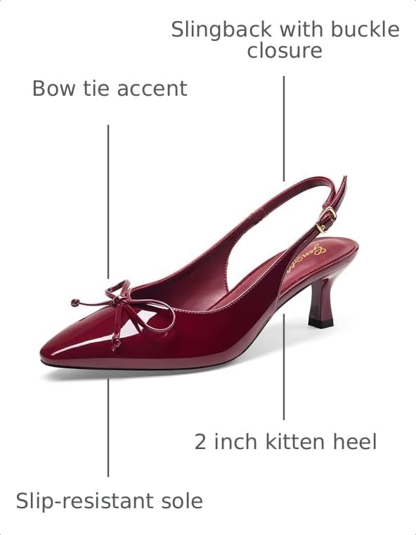 Image of GENSHUO Low Kitten Heels Women's Slingback Dressy Pumps Pointed Closed Toe Ankle Strap Elegant Wedding Pumps Formal Comfortable Shoes