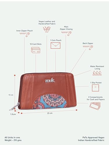 Image of ZOUK Arika Zipper Wallet for Women | Card Holder Wallet with 10 Card Slots, Coin Pouch & Cash Compartments | Purse for Women Stylish | Fits Phones up to 6.7 inch | Multicolor Mandala Print