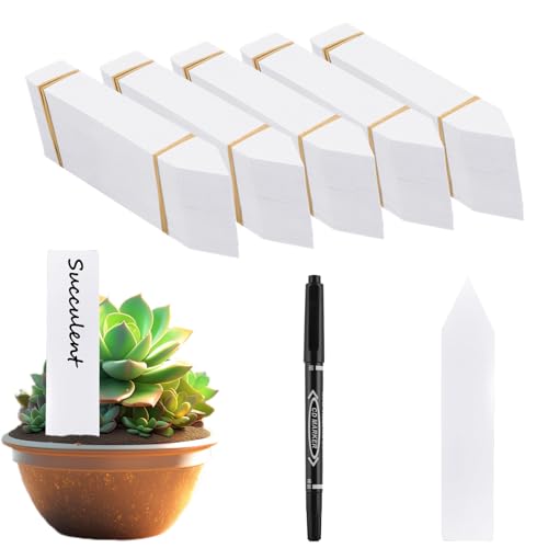 VEGCOO 350 Pcs Plastic Plant Labels for Outdoor Plants, White Reusable Plant Labels with Black Marker, Seed Labels for Marking Flowers Vegetable Plants Seedling Seeds