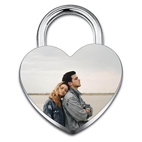 INBLUE Candado Personalizado en Forma de Corazón Grabado Imagen Foto Nombre Fecha para Pareja Cover