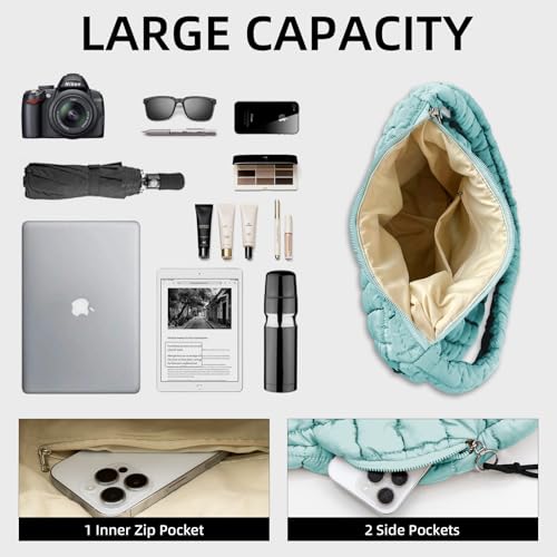 Image of Puffer Quilted Shoulder Bag Large Puffer Tote Bag for Women,Hobo Quilted Tote Bag Crossbody Shoulder Handbags Puff Purse