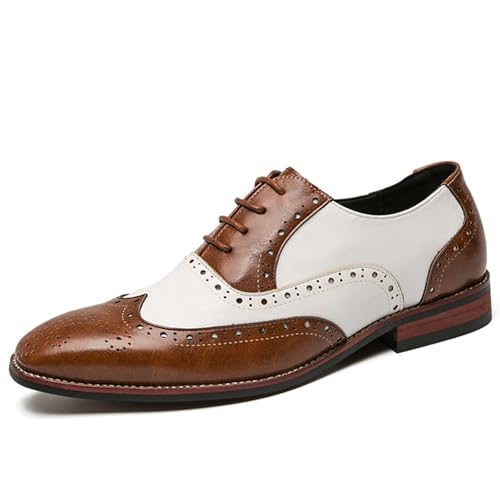 Mens Comfort Oxfords Shoes for Men, Double Color Pointed Toe Lace-up Leather Tuxedo Dress Shoes for Business Wedding