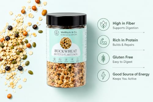 Image of WellNuts & Co. Healthy Snack Combo Pack of 4 |Buckwheat Flakes Mix - 200g, Mexican Bites - 200g, Mix Veg Chips - 150g, Roasted Edamame Beans - 200g| Roasted & Ready to Eat Snacks | High Protein & High Fiber Combo | Snacks for Healthy Everyday