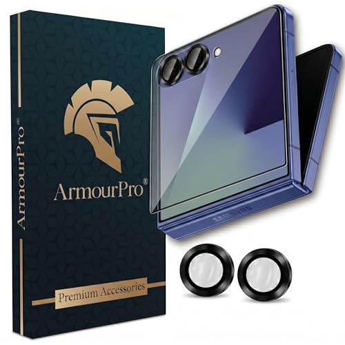 Image of ArmourPro Military-Grade Tempered Glass Compatible with Samsung Galaxy Z Flip 7 5G (6.9 Inch) with Black Camera Ring Protector & Installation Kit | Edge to Edge Coverage