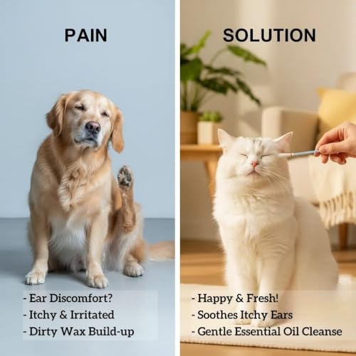 Image of 50 Pcs 2-in-1 Pet Ear Cleaning Cotton Swabs for Dogs & Cats - Essential Oil Infused Cat Ear Cleaner - Gentle Ear Wax Removal - Soothing Itch & Freshness - Individually Wrapped for Easy Use