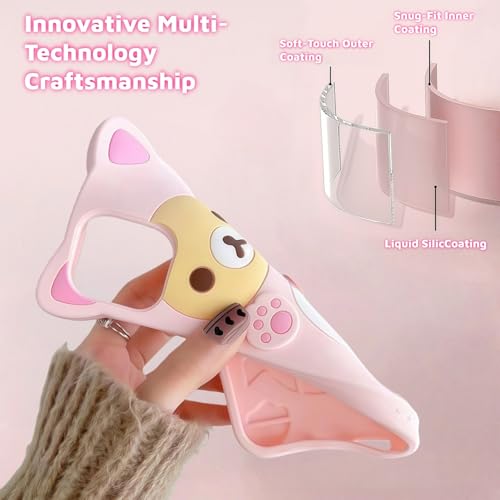 Cute Kawaii 3D Phone Case Compatible with iPhone 13 6.1" Cartoon Pink Bear Design Fashion Cool Funny Case Soft TPU Protective Case Silicone Cover for Girls Women Kids Pink by HYHMXB - Image 3