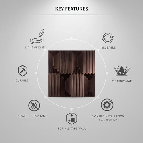 Image of Kayra Decor 3D PVC Wall Panels - Abstract Design, Red Coper Rust Color 19.7 inch x 19.7 inch (Pack of 18) - Covers 48.42 Sq. Ft.