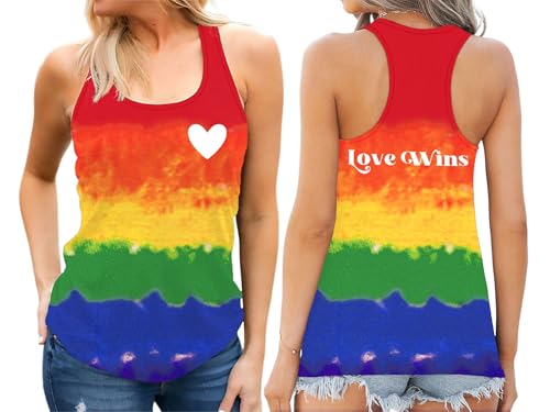 Image of Ithalt Pride Tank Top for Women LGBT Rainbow Flag Shirt Love Heart Graphic Tee Lesbian Gay Pride Sleeveless Vest