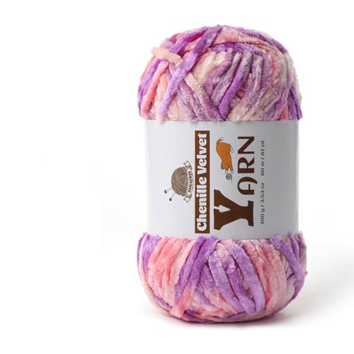 Image of Plush Chenille Chunky Yarn - Fluffy Velvet Yarn Crochet for Blanket Knitting and Crocheting - Soft Baby Yarn for Crocheting - Amigurumi Crochet Yarns 100g (87dy) (Pinkish Purple)