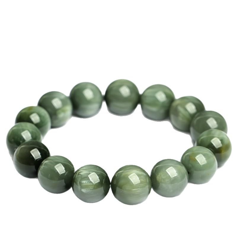 Pulsera de Cuarzo rutilado Verde Ojo de Gato Natural 7A – Pulsera elástica con Cuentas Redondas auténticas para Mujeres y Hombres, joyería de energía de Cristal curativo Pulido,8mm
