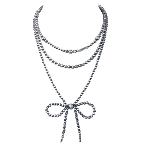 Western Jewelry Navajo Pearl Bow Necklace for Women Handmade Layered Boho Pearls Necklaces for Cowgirl