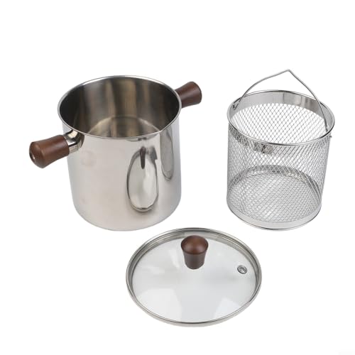 Acier inoxydable 304 pour friteuse avec poignée en noyer, filtre à huile avec panier en maille pour cuisine, friteuse compatible induction et récipient de filtre à huile, 0,5 l (B-1,5 L) – vue 3