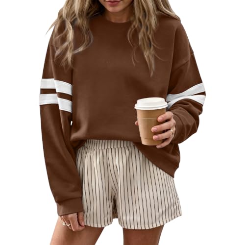 Oversized Crewneck Sweatshirt Women Varsity Striped Drop Shoulder Pullover - image 1
