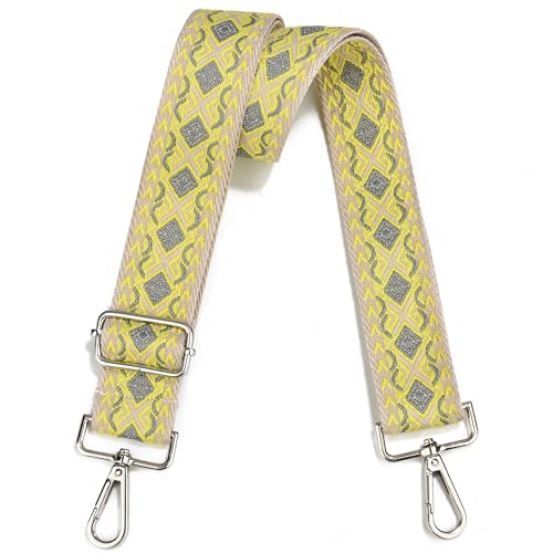 Image of Crossbody Straps for Purses Silver Hardware Purse Strap Wide Shoulder Strap Adjustable Replacement,Retro Jacquard Embroidery for Shoulder Bags, Canvas Tote Handbags