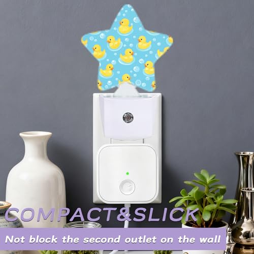 Image of Cute Rubber Ducks Decorative Nightlight Plug in Wall,Bubbles Star Shaped Night Light with Built in Sensor for Home Decor,Kitchen Hallway Stairs Desk Lamp
