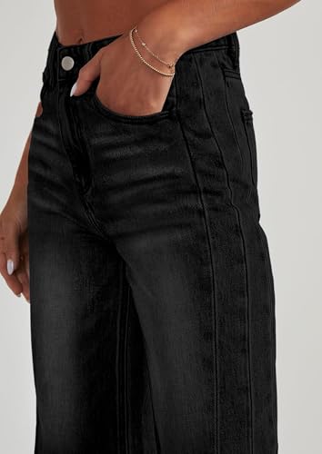 Image of PRETTYGARDEN Women's Wide Leg Jeans Raw Hem Denim Pants