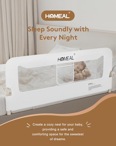 Image of HOMEAL Bed Rail for Toddlers, 59 inch Extra Long Swing Down Bed Rail Guard with Double Reinforced Stability, Foldable Metal Safety Guard for King, Queen, Full & Twin Beds, White