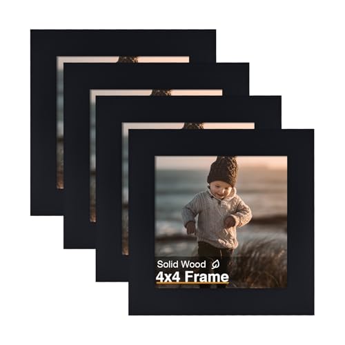 KINLINK 4x4 Picture Frames 4 Pack Black Solid Wood Square Frames
