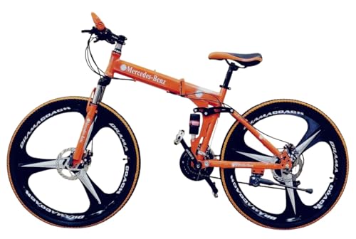 Image of Amaze Kai Dual Suspension Bikes Bm Foldable Gear Cycle for Men with 21 Speed Gear 6 Spoke | Folding Mountain Bike with Double Disc Break & Mac Wheel, 26 Inch, White N Black (Orange)