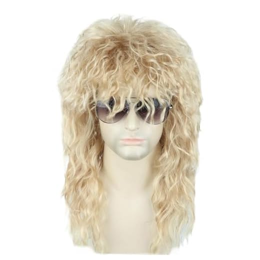 CGVG 70er 80er Jahre Vokuhila Perücke Lange Lockige Mullet Perücke Rocker Punk Popstar Disco Perücken für Herren Damen Karneval Halloween Mottoparty (Blond) (p2305-15)