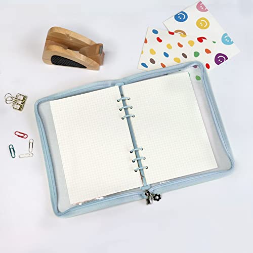 Multibey A5 Binder Pocket Pvc Cover Notebook Shell With Zipper, Waterproof Sparkling A5 6 Ring Loose Leaf Binder Wallet For Cash Budget System, Journaling, Planner (10'' X 7'', Pastel Blue) #TOP7