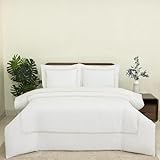 Dreamology White Duvet Cover Luxury Hotel Quality Bedding Set 100% Cotton Embroidered Duvet Covers with 2 Pillow Shams Hypoallergenic Zipper Closure 3 Pieces Duvet Set (Gold T-200, King)