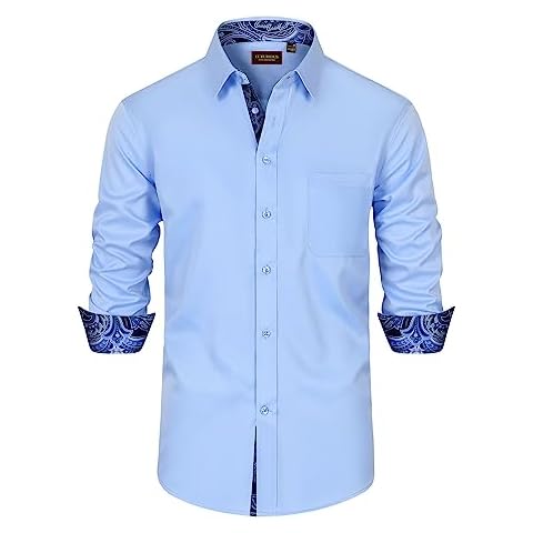 Lion Nardo Mens Dress Shirts Long Sleeve Blue Dress Shirt Blue Button-Down Shirt Blue Dress Shirt Big and Tall Shirts Cover