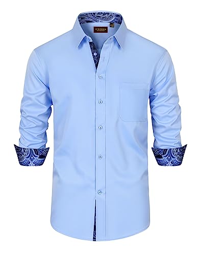 Mens Dress Shirts Long Sleeve Dress Shirts for Men Inner Contrast Button Down Casual Shirts for Men Big and Tall