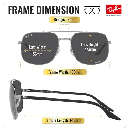 Image of Ray-Ban RB3699 Square Shaped Sunglasses for Men & Women with Official RAYBAN Eyewear Kit