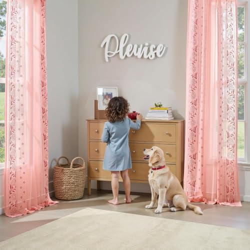 Image of jinchan Winslow Sheer Curtains 96 Inch for Bedroom Living Room Embroidered Bordered Floral Nursery Curtains for Girls Room Light Filtering Window Treatments, Pink on Pink, 2 Panels, 50 inch x 96 inch