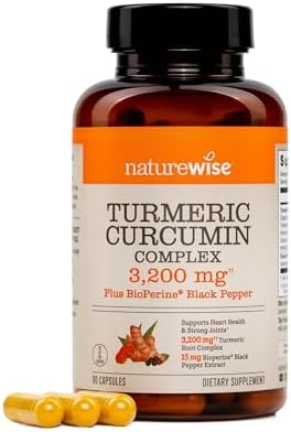 NatureWise Turmeric Curcumin Complex 3200 mg with BioPerine for A...
