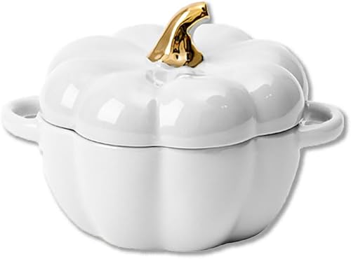 Cacerola de cerámica con tapa, cacerola de calabaza pequeña con tapa, olla esmaltada para hornear, fácil de limpiar, decoración del hogar de Acción
