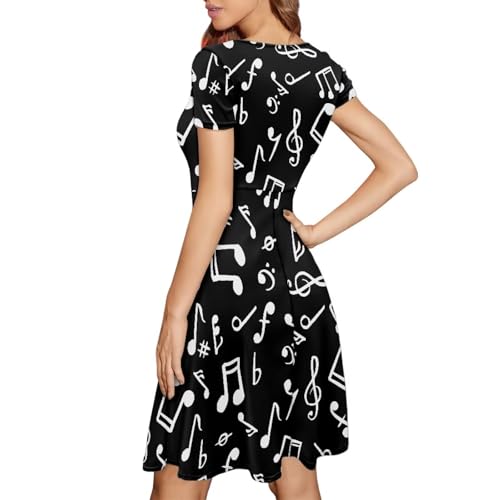Image of POLERO Women Puffy Swing Elegant Party Midi Dresses Short Sleeve Round Neck A-Line Dress