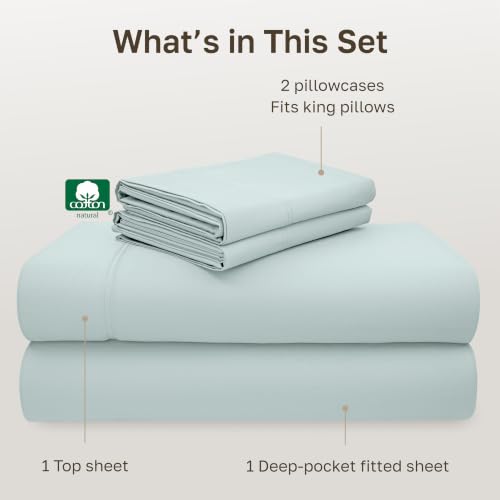 Image of California Design Den King Size Sheet Set - 100% Cotton, Luxury 600 Thread Count Deep Pocket King Sheets, Durable Bedding with Sateen Weave - Seafoam
