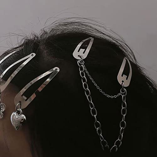 2Pcs Snap Hair Clips For Women Girls Hair Barrettes Clips For Thick Thin Hair Metal Heart Star Silver Barrettes Y2K Punk Hip Hop Clip(Hollow Love) #TOP3