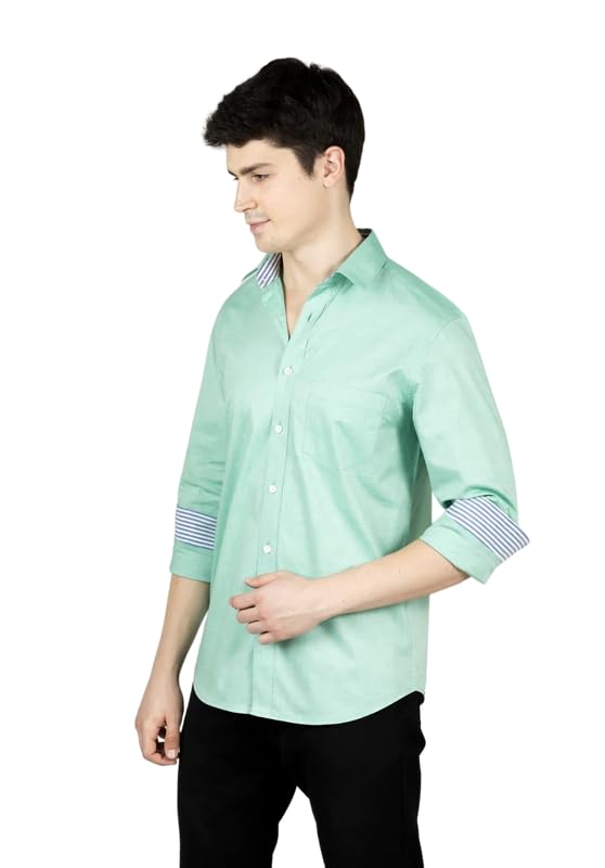 Image of Men's Smart Casual Shirt | Slim Fit | 100% Cotton | Oxford Weave | Office Shirt | Button Down | Striped Trimming Inside Cuff and Collar | Best Shirts for Men