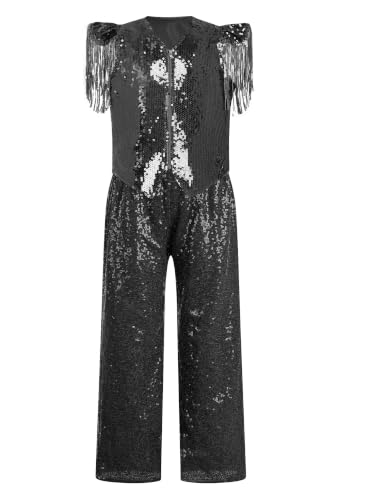 Traje de baile de jazz con lentejuelas brillantes y pantalón de piernas anchas