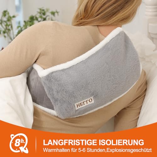 hYwecy Wiederaufladbare Elektrische Wärmflasche Mit Soft-Touch-Gürtel und Warmen Handschuh Tasche, Heißes Wasser Tasche für Hals (Grau)