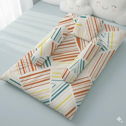 Image of StarAndDaisy Newborn Baby Bedding Nest 100% Cotton Cushioned Mattress Sheet with 2 Side Bolster Pillows & 1 Head Pillow Breathable & Soft Boys & Girl Design Check Print