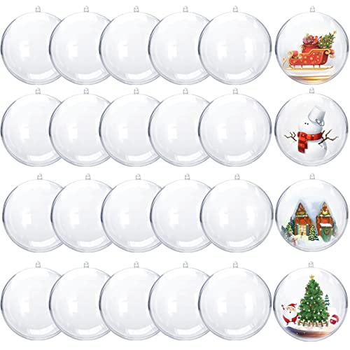 24 Pack Clear Fillable Ornaments, 2.8inch/70mm Transparent Plastic Craft Ornament Balls, DIY Christmas Tree Decorations for Bath Bomb and Home Decor