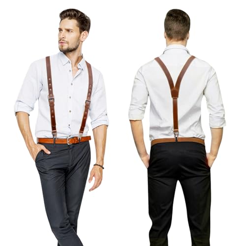 Image of Ringsun Genuine Leather Suspenders for Men, Y Design Hidden Suspenders Under Clothes, Adjustable Accessories for Men