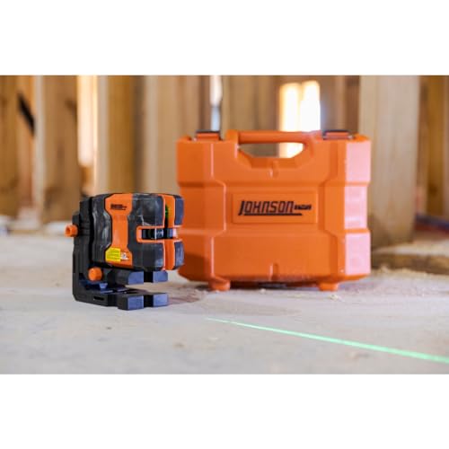 Image of Johnson Level & Tool JLN300-GNCL Laser Level, Self-Leveling Cross-Line Laser with GreenBrite Technology, Magnetic Base, Hard-shell Carry Case, Lithium Ion Battery, Magnetic