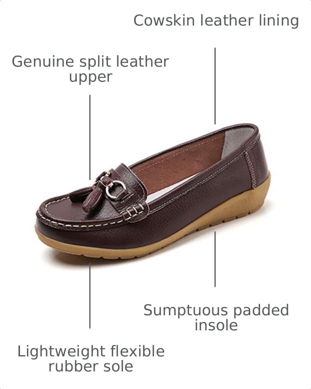Image of Shoes Loafers for Women Classic Leather Loafers Casual Slip-On Boat Shoes ComfortWalking Moccasins Soft Sole Shoes
