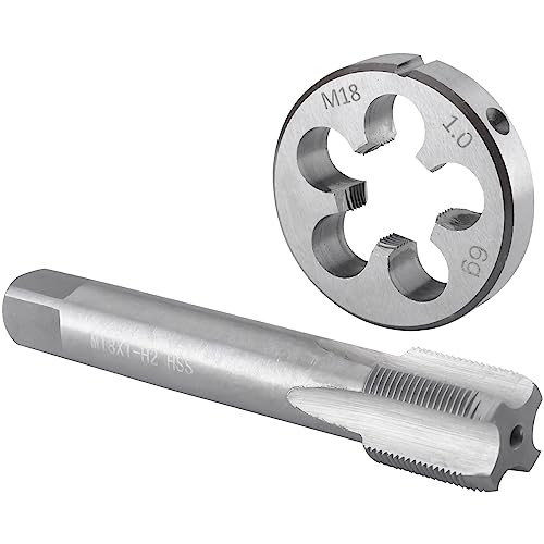 Burkit Ensemble taraud et filières M18 x 1 pour droitier, filetage de machine M18 x 1,0 et filière ronde